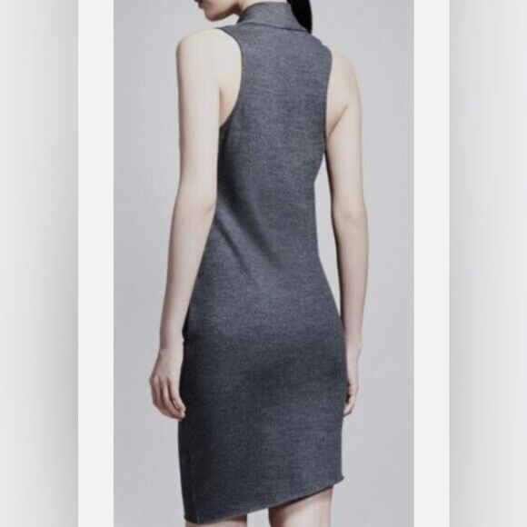 Helmut Lang Sonar Wool Gray Asymmetric Cowl Neck Fitted Sleeveless Dress S - Picture 2 of 14
